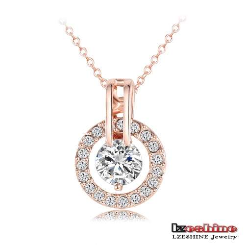 LZESHINE Wedding Jewelry Sets Rose Gold Color Necklace/Earring