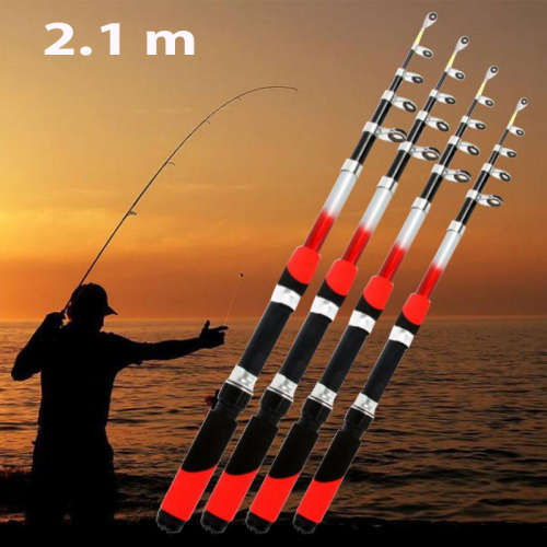 Aluminum Portable Telescopic Fishing Rod Glass Fiber Fishing Pole 2.1m