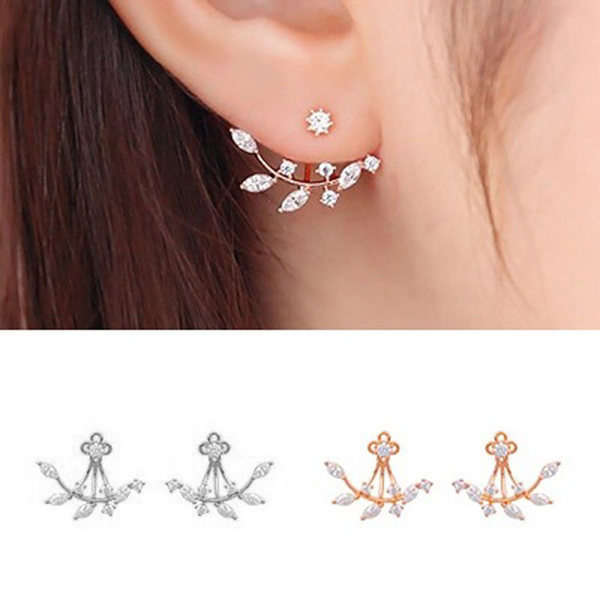 *LOCAL STOCK* Silver Needle Leaves Cubic Zircon Crystal Stud Earrings For Women