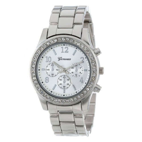 Luxury Silver Ladies Watch with Rhinestones