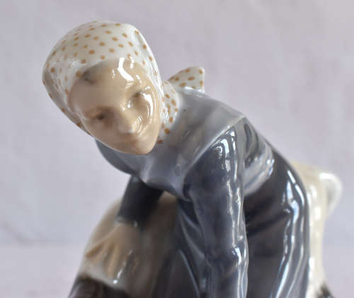 Royal Copenhagen Milkmaid Feeding Cow Figure