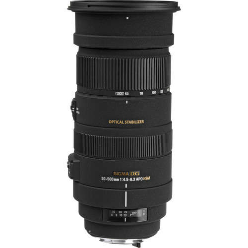 SIGMA 50-500mm f/4.5-6.3 APO DG OS HSM FOR CANON WITH REAR & FRONT CAP AND BAG