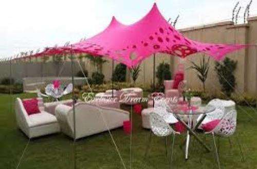 4 Way Stretch Polyester Decor Tent - Non Waterproof - 5mx5m - Design, Poles + Binding Optional