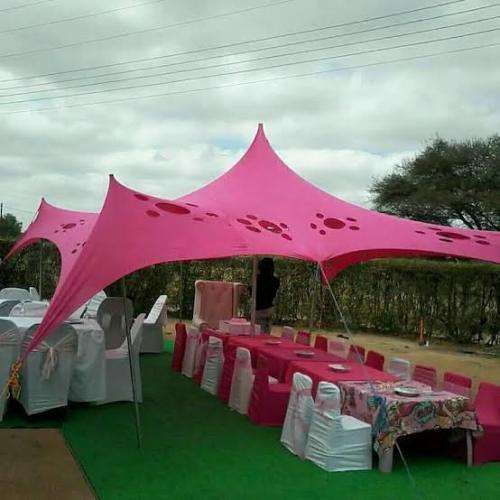 4 Way Stretch Polyester Decor Tent - Non Waterproof - 5mx5m - Design, Poles + Binding Optional