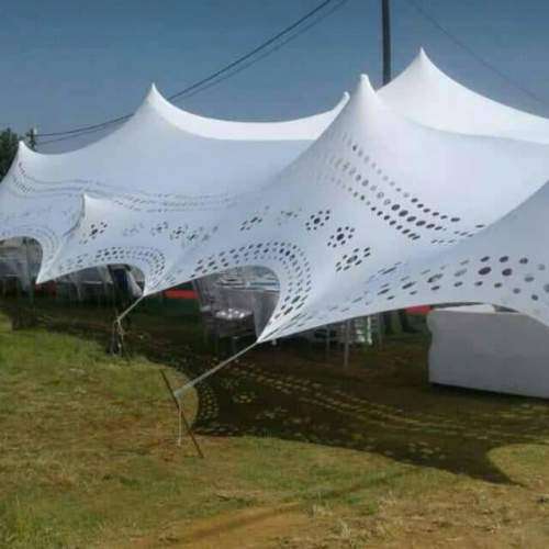 4 Way Stretch Polyester Decor Tent - Non Waterproof - 5mx5m - Design, Poles + Binding Optional