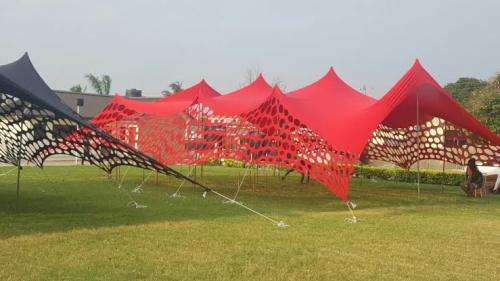 4 Way Stretch Polyester Decor Tent - Non Waterproof - 5mx5m - Design, Poles + Binding Optional