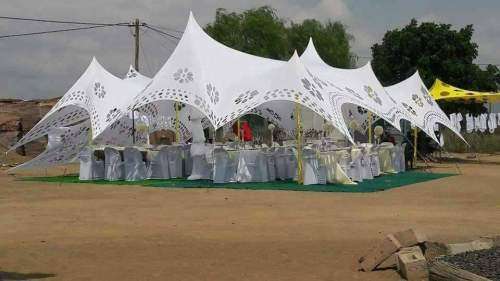 4 Way Stretch Polyester Decor Tent - Non Waterproof - 5mx5m - Design, Poles + Binding Optional