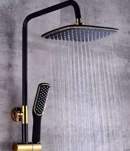 Brand New Complete All In One Gold & Chrome Fixed Shower Kit with Handheld Shower Head