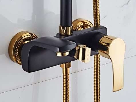 Brand New Complete All In One Gold & Chrome Fixed Shower Kit with Handheld Shower Head