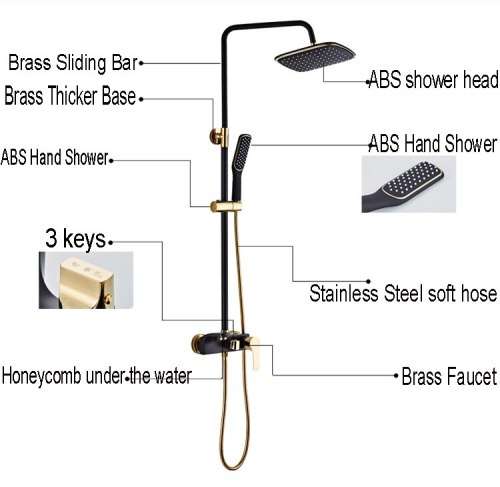 Brand New Complete All In One Gold & Chrome Fixed Shower Kit with Handheld Shower Head