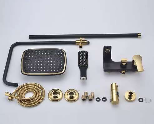 Brand New Complete All In One Gold & Chrome Fixed Shower Kit with Handheld Shower Head