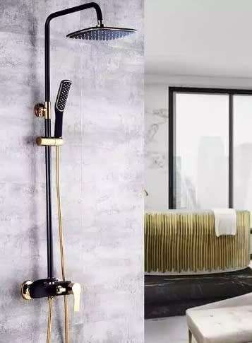 Brand New Complete All In One Gold & Chrome Fixed Shower Kit with Handheld Shower Head