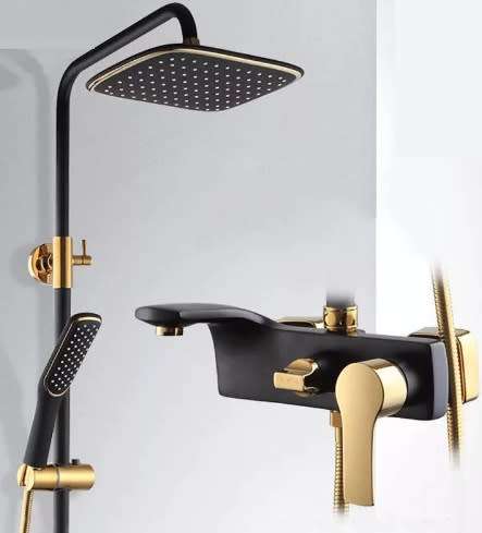Brand New Complete All In One Gold & Chrome Fixed Shower Kit with Handheld Shower Head