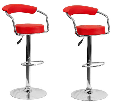Bar / kitchen Counter Stools with Armrests - Set of 2 - Red