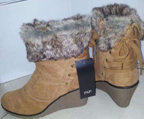***JUST IN***** AUTHENTIC F&F FUR  ANKLE LACEBACK WEDGE BOOTS**** AUCTION OPENS 1400HRS*