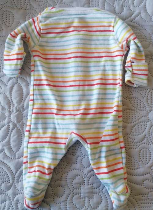 Rainbow striped babygrow for prem / tiny baby