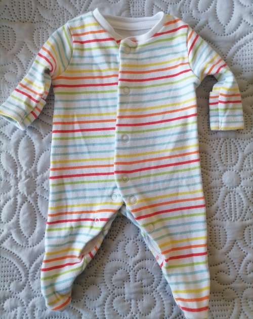 Rainbow striped babygrow for prem / tiny baby