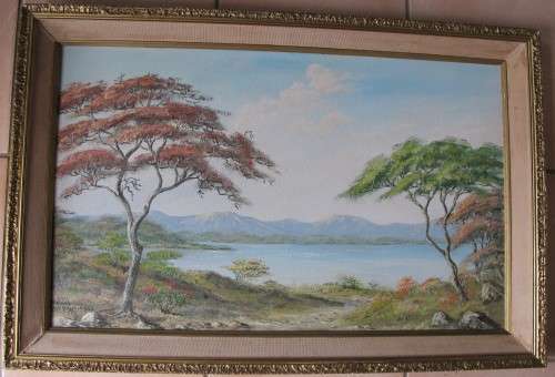 MOUNTAIN LANDSCAPE - FRAMED OIL PAINTING BY DIEUWIE HOLTHUYSEN