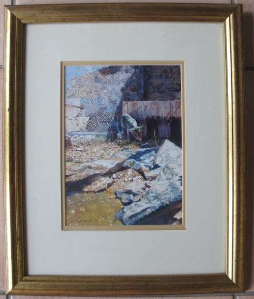WATERCOLOR PAINTING FREAMED BEHIND GLASS BY DAVID LANGMEAD `99