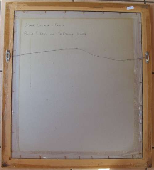 BLUE DRESS - ON TELEPHONE GUIDE - PASTEL PAINTING FRAMED BEHINED GLASS BY DANIE CRONJIE