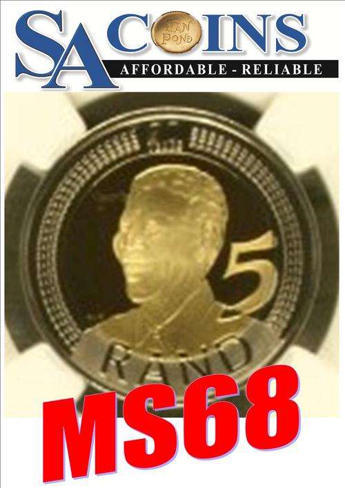 MS68 SET 8 COINS BOX--2008 MANDELA 90TH BIRTHDAY R5 COIN GRADED MS 61-62-63-64-65-66-67 & MS68 - NGC