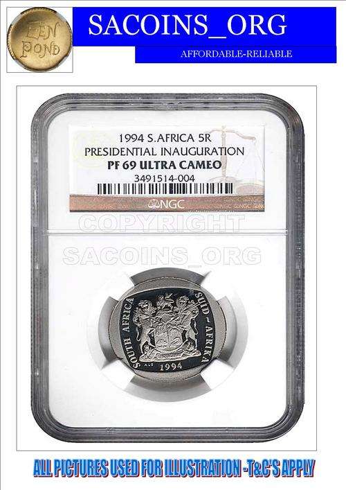 PROOF- 1994 INAUGURATION R5 COIN PF69 ULTRA CAMEO-HIGHEST AVAILABLE- NGC GRADED+CERTIFICATE+FDC