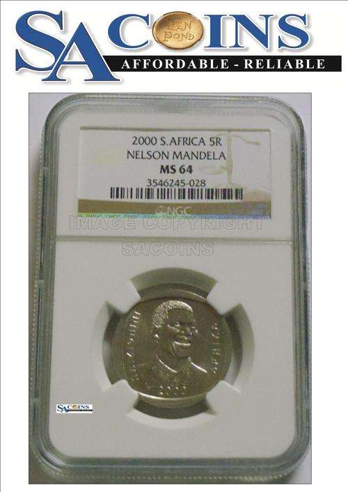 ***MS64***--2000 MANDELA SMILE R5 -COIN **MS64**---NGC VERY HIGH GRADE-CERTIFICATE INCLUDED