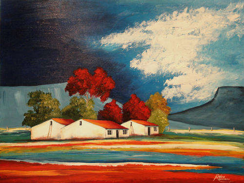 DEBRA ROUSSEAU  " Overberg Houses 13"  Original direct from Artist 500x400mm LOW MARK DOWN PRICE !