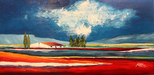 DEBRA ROUSSEAU  " Overberg Houses 11" Original direct from Artist 600x300mm