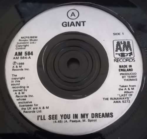 GIANT - I`LL SEE YOU IN MY DREAMS 45RPM RECORD