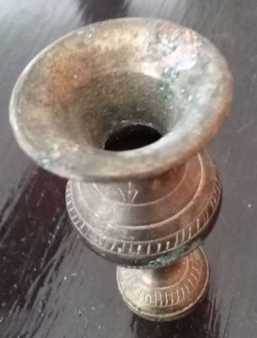 Small Brass Vase Ornament. Height 7.6cm. Diameter top 3.4cm. Diameter bottom 3cm.
