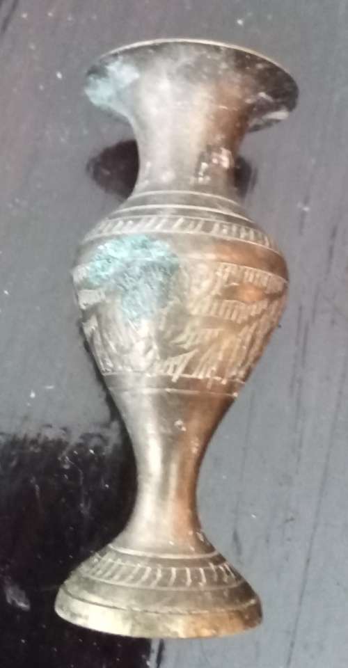 Small Brass Vase Ornament. Height 7.6cm. Diameter top 3.4cm. Diameter bottom 3cm.