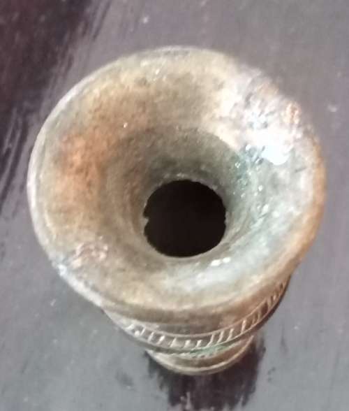 Small Brass Vase Ornament. Height 7.6cm. Diameter top 3.4cm. Diameter bottom 3cm.