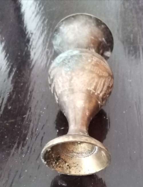 Small Brass Vase Ornament. Height 7.6cm. Diameter top 3.4cm. Diameter bottom 3cm.