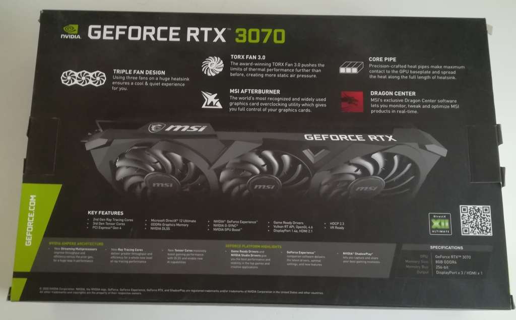 MSI GEFORCE RTX 3070 VENTUS 3X 8GB GDDR6 (WITH WARRANTY)