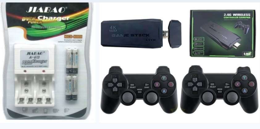 COMBO RETRO ARCADE GAME HDMI GAME STICK WITH BATTERY CHARGER AND 4 AAA BATTERIES. NEW