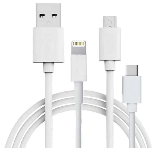 Treqa CA-820 Data & Charging Cable 3 in 1 Lightning Pin, V8 And Type C 2A -3-in-1 USB charging cable