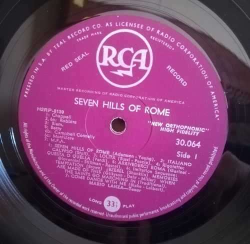 MARIO LANZA-SEVEN HILLS OF ROME LP VINYL RECORD
