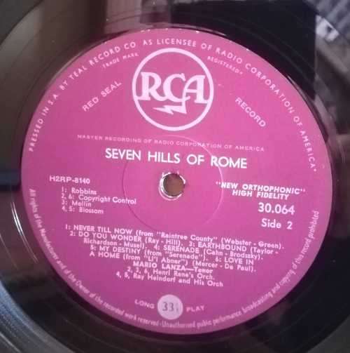 MARIO LANZA-SEVEN HILLS OF ROME LP VINYL RECORD