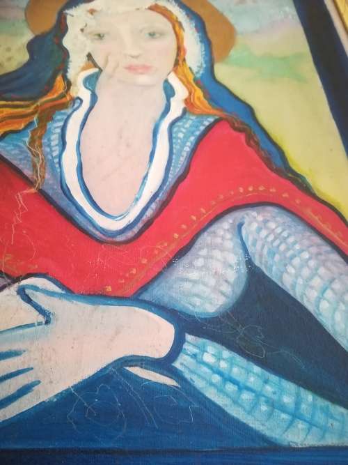 FRAMED OIL ON CANVAS OF MOTHER MARY . No name. Length 60cm. Width 50cm.