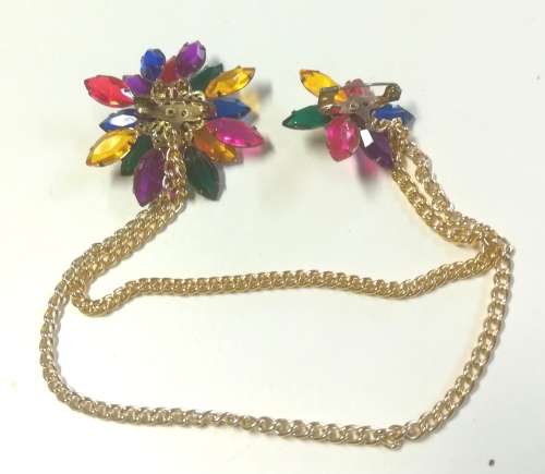 Vintage Cardigan Sweater Brooches with chains.