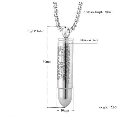 Prayer engraved bullet urn pendant & chain