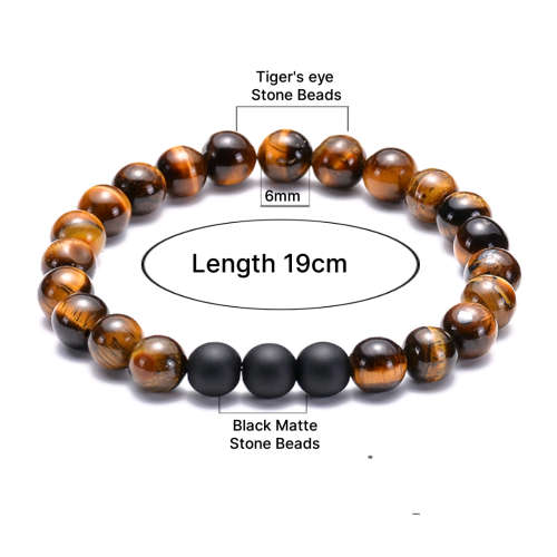Tiger`s eye and black Matte stone beads bracelet