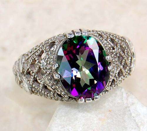 2ct Mystic Topaz 925 Sterling Silver Filigree Ring