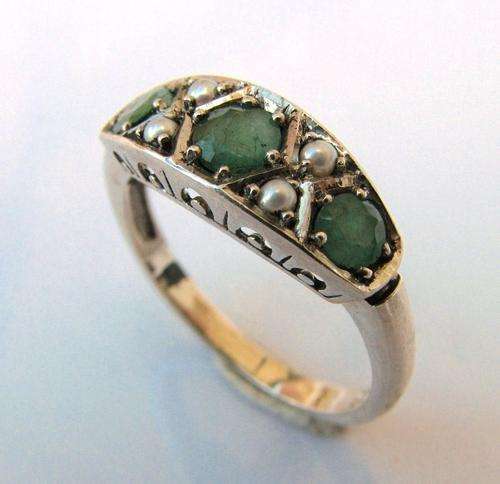 Real emerald and pearl solid sterling silver ring