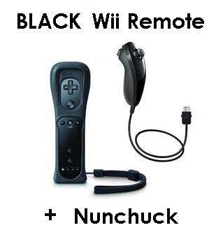 BLACK Nintendo WII Wireless Controller and Nunchuck SET incl Skin  "Brand NEW"