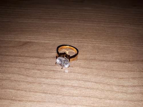 STUNNING GOLD RING WITH HUGE SIMULATED DIAMOND