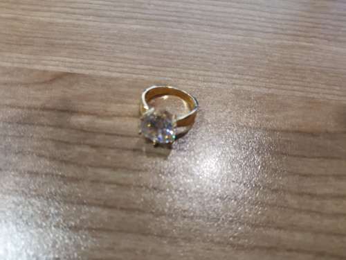 STUNNING GOLD RING WITH HUGE SIMULATED DIAMOND