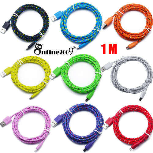 1 Meter Braided Aluminum Micro USB Data amp Sync Charger Cable Cord For Android Cell Phone