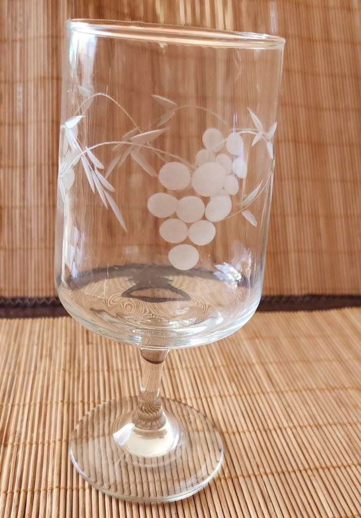 1  Vintage Wine Glass with Grape Etched into glass